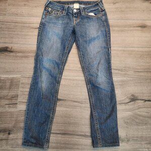 True Religion Jeans Womens 26 Blue Skinny Made in USA Flap Pocket Stretch Denim